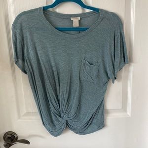 Blue/green t shirt with tie in front